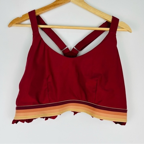 The Upside Maroon Bikini Top Sports Bra With Ombré Band And Ruffles - Picture 1 of 8